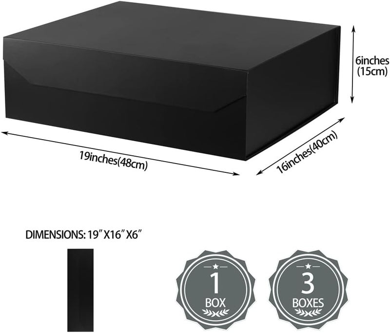 PACKGILO Black Extra Large Gift Box with Lid 1 Pcs 19x16x6 Inches, Gift Box large Black Gift Boxes for Presents Clothes Robe Wedding Dress Sweater,Reusable Foldable Bridesmaid Proposal Box（Matte） - Image 3